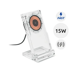 Caricabatterie wireless in acrilico trasparente con ricarica rapida da 15W