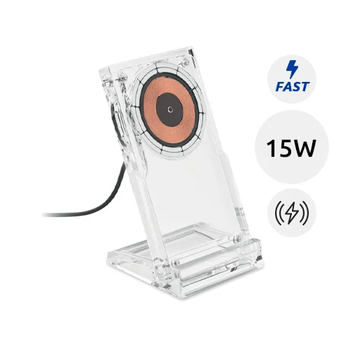 Caricabatterie wireless in acrilico trasparente con ricarica rapida da 15W