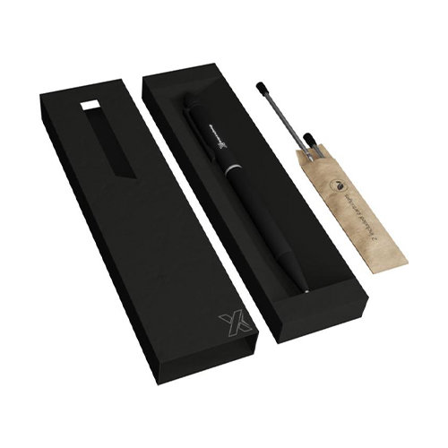 Penna a sfera nera in materiale antibatterico personalizzabile con logo luminoso in confezione regalo