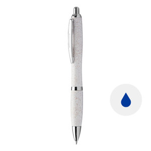 Penna a sfera in fibra di paglia di grano disponible in vari colori e finiture cromate con meccanismo a scatto e refill blu