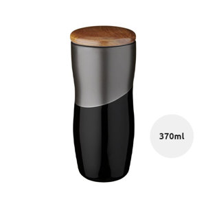 Bicchiere in ceramica a doppia parete con coperchio a pressione in legno 370ml