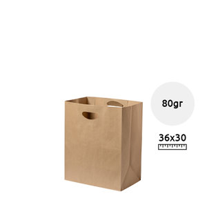 Shopper in carta riciclata color avana con manici fustellati formato grande da 80gr 30×36×18cm