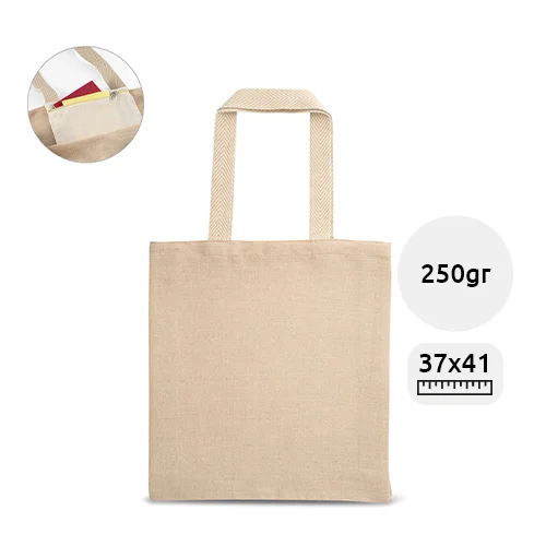 Shopper in juco e cotone a soffietto con tasca interiore a zip da 250gr 37x41x9cm