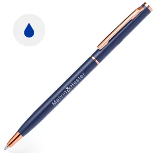 Penna a sfera in alluminio opaco e finiture color rame con meccanismo a rotazione in refill blu 