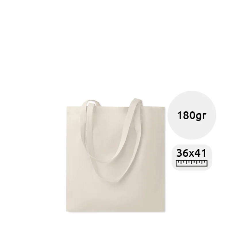 Shopper in cotone biologico con manici lunghi prodotta in Europa da 180gr 36x41cm