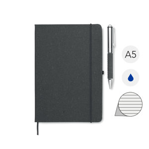 Set regalo con notebook A5 in pelle riciclata e penna in metallo refill blu