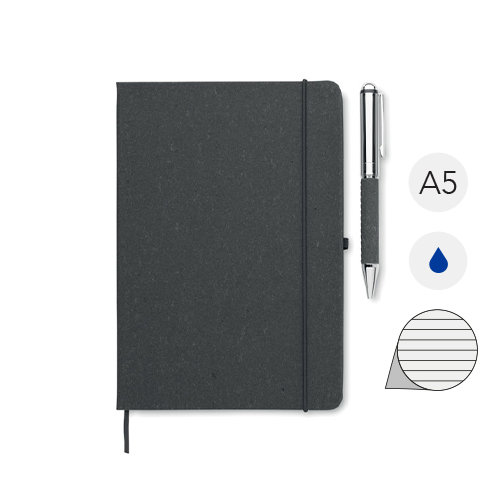 Set regalo con notebook A5 in pelle riciclata e penna in metallo refill blu