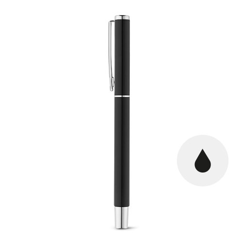 Penna roller in alluminio con cappuccio e refill nero
