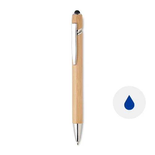 Penna a sfera in bambù con touch screen in reffil blu