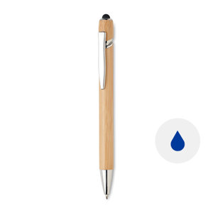 Penna a sfera in bambù con touch screen in reffil blu