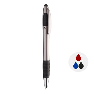 Penna a sfera in plastica multicolore con touch screen e impugnatura gommata con tre refill nero rosso blu