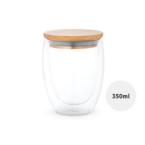 Bicchiere da viaggio in vetro e coperchio in bambù 350ml