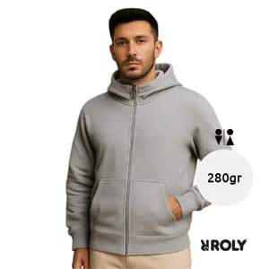 Felpa unisex casual con cappuccio e zip intera in cotone e poliestere 280g