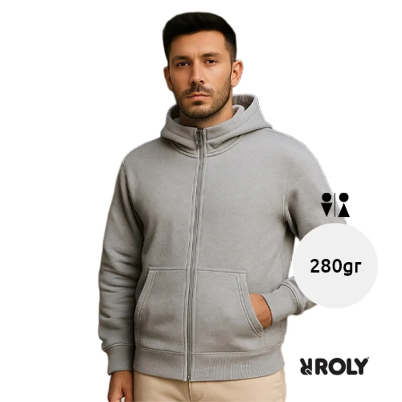 Felpa unisex casual con cappuccio e zip intera in cotone e poliestere 280g