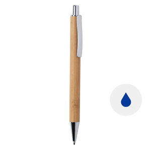 Penna a sfera di bambù con clip e punta in metallo con meccanismo a scatto e refill blu