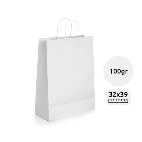 Shopper in carta kraft bianca formato grande da 100gr 32x39x11cm