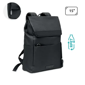 Zaino porta pc da 15" in RPET 600D con chiusura a bottone magnetico e tasche laterali