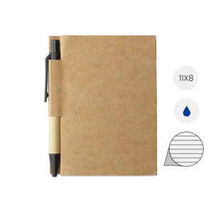 Block notes in cartone riciclato 160 pagine a righe e penna refill blu 11X8.5X0.9cm