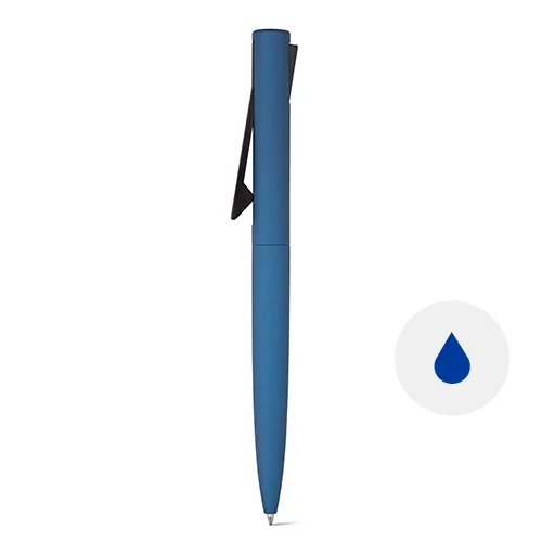 Penna a sfera in alluminio e ABS con meccanismo a scatto a clip e refill blu