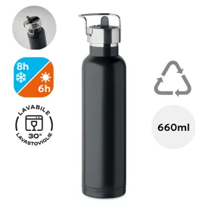 Borraccia doppio strato in acciaio inox riciclato con cannuccia e manico 660ml