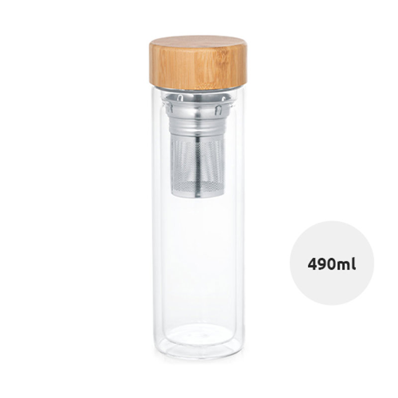 Borraccia in vetro con infusore da 490 ml tappo in bambù