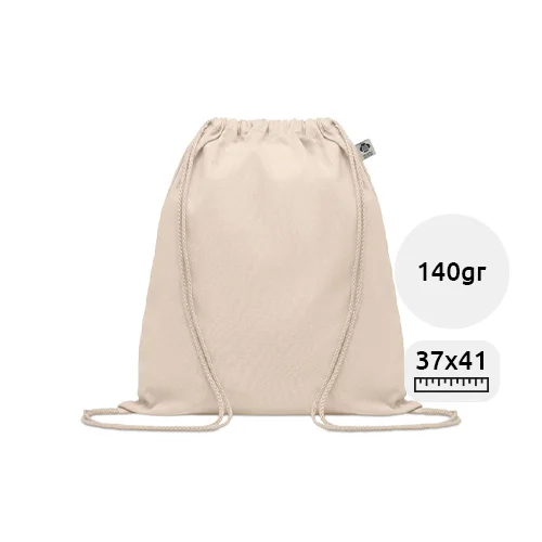 Sacca in cotone organico biologico con chiusura a coulisse in colore naturale da 140gr 37X41cm