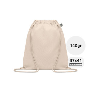 Sacca in cotone organico biologico con chiusura a coulisse in colore naturale da 140gr 37X41cm