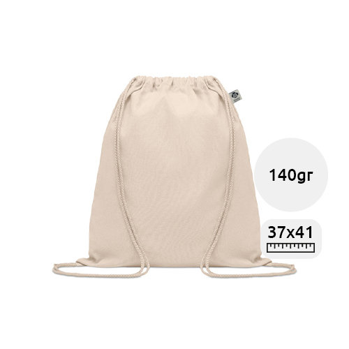 Sacca in cotone organico biologico con chiusura a coulisse in colore naturale da 140gr 37X41cm
