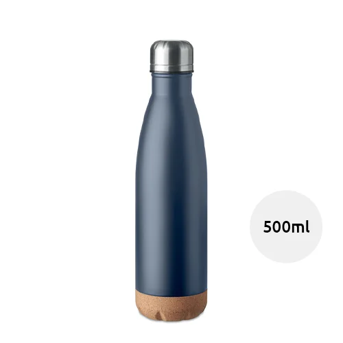 Borraccia doppio strato in acciao inossidabile con dettagli in sughero sulla base 500ml