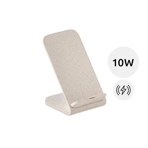 Supporto per smartphone in paglia ecologica e ABS con caricatore wireless da 10W