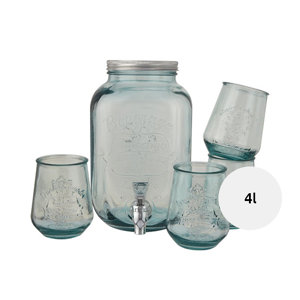 Set di 4 bicchieri da 400ml con dispenser per bevande da 4l in vetro riciclato