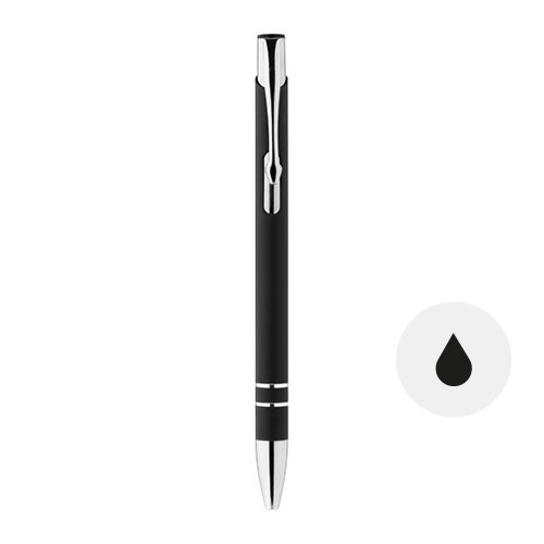 Penna a sfera in metallo con rivestimento esterno gommato in colori assortiti con meccanismo a scatto e refill nero