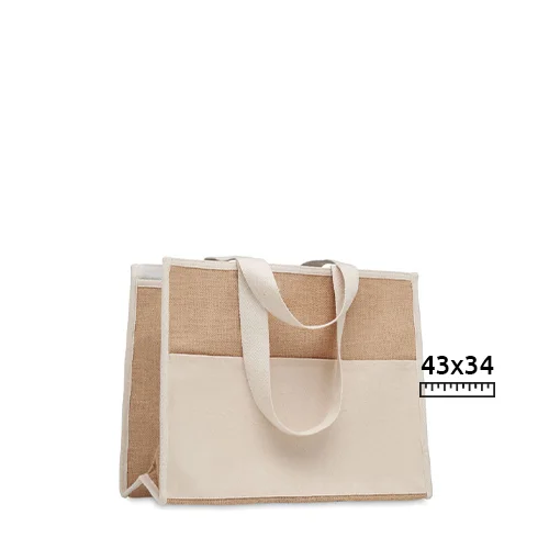 Shopper in tela e juta con manici lunghi 43x20x34cm