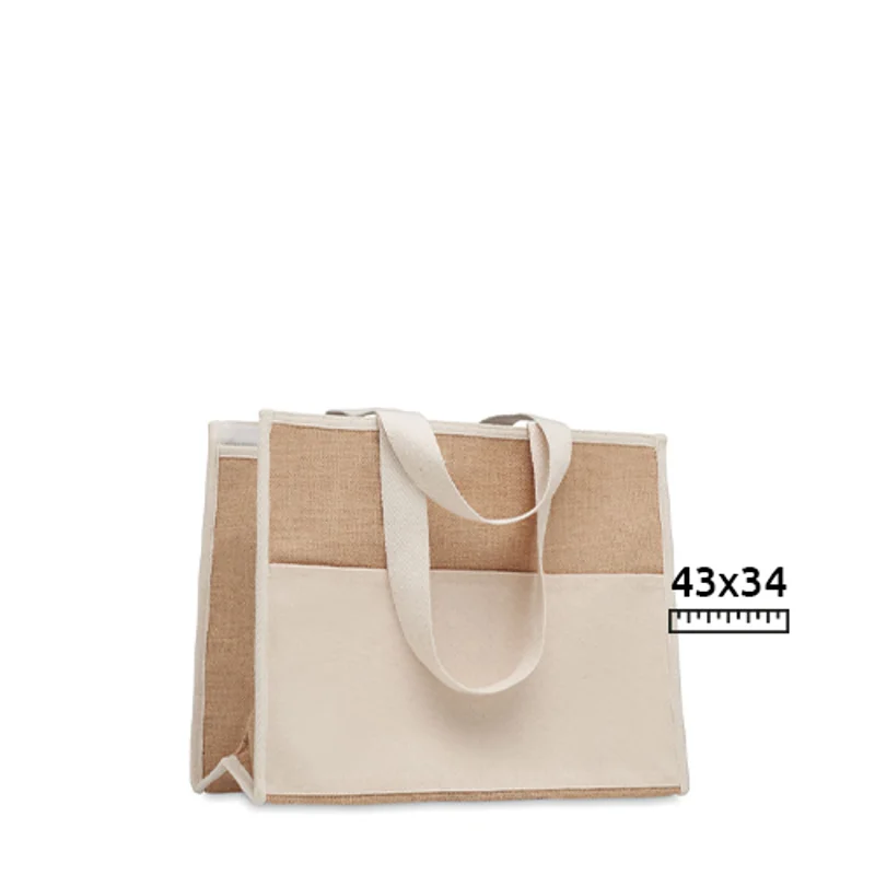 Shopper in tela e juta con manici lunghi 43x20x34cm