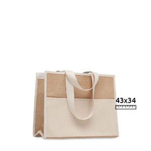 Shopper in tela e juta con manici lunghi 43x20x34cm