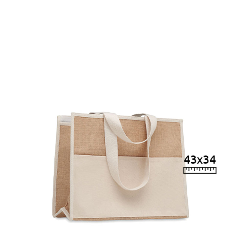 Shopper in tela e juta con manici lunghi 43x20x34cm