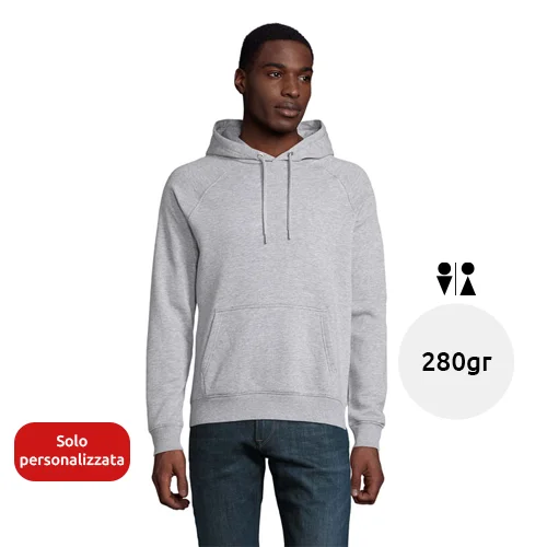 Felpa da adulto unisex colori assortiti con cappuccio e tasca a marsupio in cotone biologico e poliestere riciclato 280gr