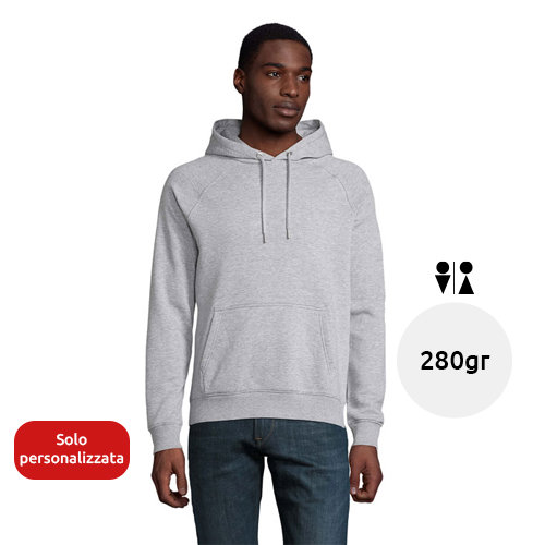 Felpa da adulto unisex colori assortiti con cappuccio e tasca a marsupio in cotone biologico e poliestere riciclato 280gr