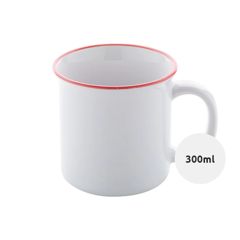 Tazza vintage in ceramica con rifinitura colorata sul bordo ideale per sublimazione 300ml