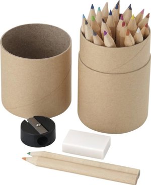 Set 24 matite colorate gomma e temperino in confezione cilindrica di cartone