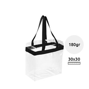 Shopper trasparente in PVC a soffietto con manici lughi 30x15x30cm