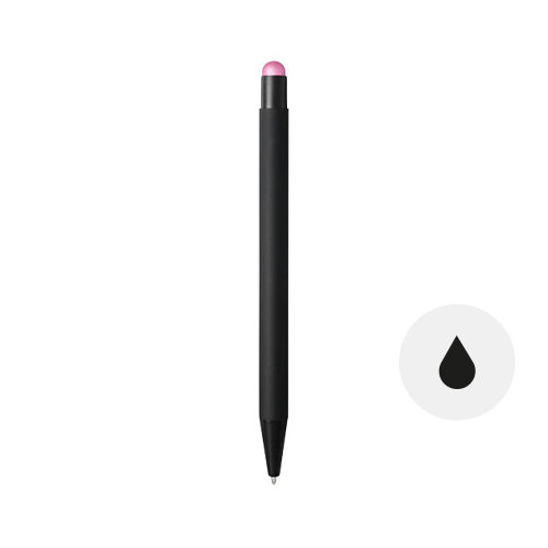 Penna a sfera in alluminio rivestita in gomma con clip in metallo e punta touch refill nero