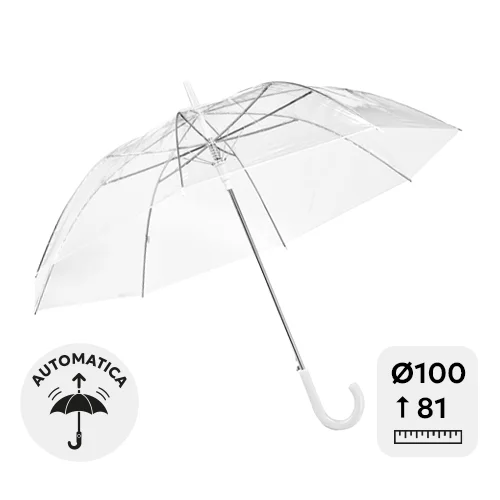 Ombrello in POE trasparente automatico 23" con manico a uncino