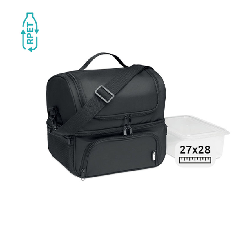 Borsa termica in RPET con porta pranzo in PP da 1.9L 27x21x28cm
