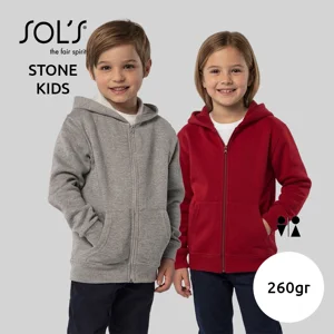 Felpa SOL'S STONE da bambino unisex in cotone e poliestere con cappuccio tasche e cerniera da 260gr