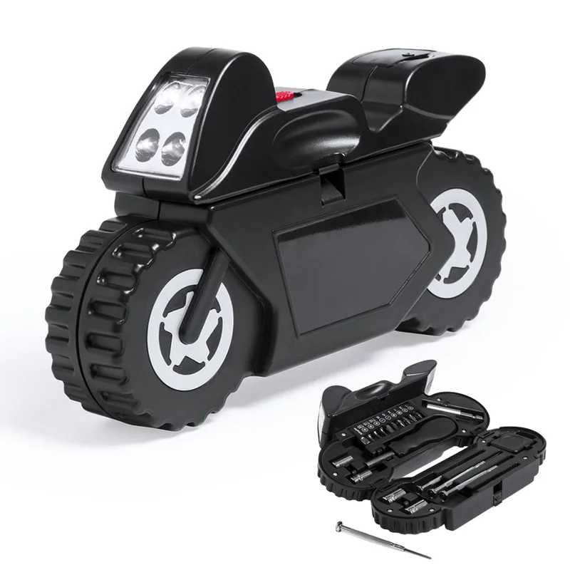 Set di utensili in robusta valigetta a forma di moto