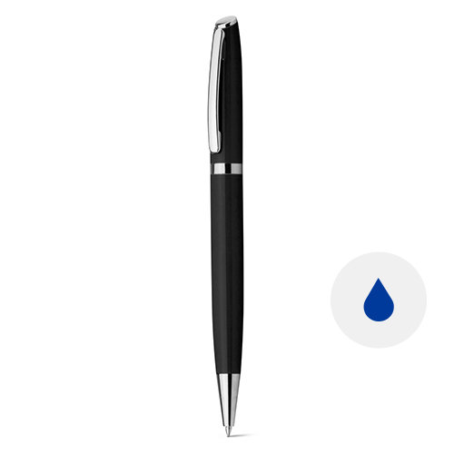 Penna a sfera in alluminio in colori assortiti con meccanismo a rotazione e refill blu