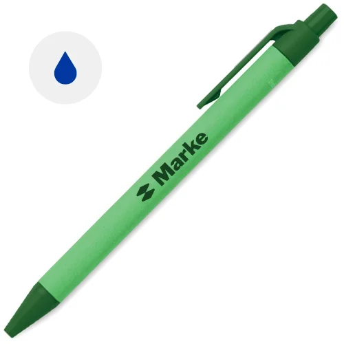 Penna a sfera in cartone e PLA di mais disponibile in vari colori con meccanismo a scatto e refill blu