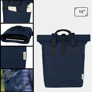 Zaino porta pc multitasca roll-top da 15" in cotone riciclato certificato con manici in tessuto rinforzato