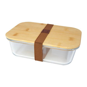 Porta pranzo di vetro con coperchio in bambù